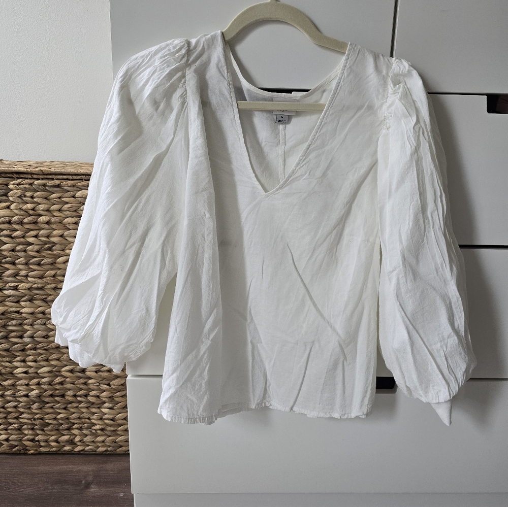 A New Day White Pleated 3/4 Sleeve Blouse